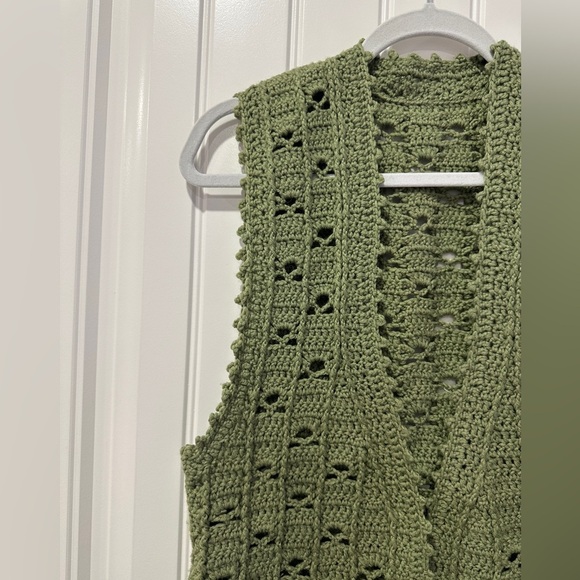 Olive Hand Knit + Crochet Vest - Picture 2 of 4
